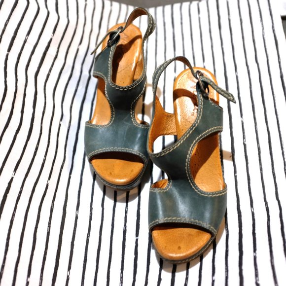 COPY - Lake blue leather buckled wedge sandals with crepe Sole - Picture 6 of 7